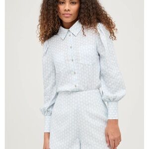 Hill House Dorothea Top in Powder Blue Baroque Shell Linen